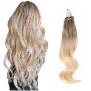 ABH AMAZINGBEAUTY HAIR Rallonges de cheveux humains à micro-anneaux – Balayage blond – 40,6 cm – 50 g – Brun cendré ombré blond platine – 50S (ABH AMAZINGBEAUTY HAIR EXTENSIONS, neuf)