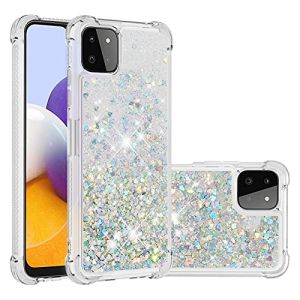 SIYOPINPFY Compatible avec Coque Samsung Galaxy A22 5G, Silver Fille Silicone Paillette Glitter de Luxe Support，Liquide Gel Housse Etui de Protection pour Galaxy A22 5G - Love Silver YB (SIYOPINPFY, neuf)