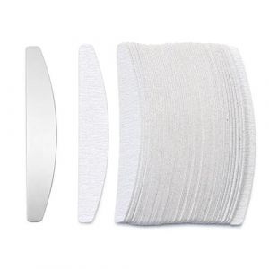 AQXYQAZZ Lot de 100 limes à ongles de rechange, grain 80/100/180/240, tampons de papier de verre gris demi-lune avec poignée en métal, limes durables amovibles(100 Grit) (lanmancc, neuf)
