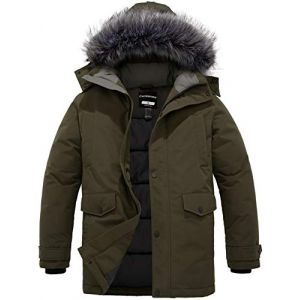 CHIN·MOON Homme Veste d'hiver en Coton à Capuche Amovible Manteau Zippés Veste à Doublure Polaire Sherpa Chaude Parka Style Militaire Casual Vert M (C'est la vie, neuf)