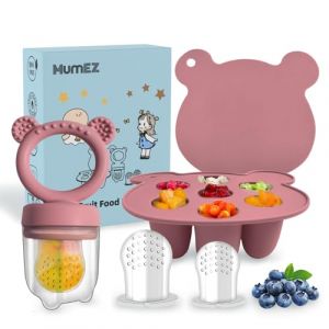 MumEZ Mangeoire &agrave; Fruits pour b&eacute;b&eacute; &ndash; grignoteuse b&eacute;b&eacute; Ensemble de mangeoires Pratiques pour, Voyage Auto-Alimentation Facile avec t&eacute;tine pour Nourriture, Plateaux de cong&eacute;lation Inclus (Rose Poudre) (Coco Life Boutique, neuf)
