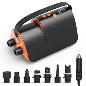 Accwork Gonfleur Électrique 20 PSI avec 7 Embouts - Pompe à Air Électrique 12V Pour SUP, Bateaux et Matelas Pneumatiques, Gonflage Rapide & Arrêt Automatique, Alimenté par Connecteur de Voiture 12V DC (Wenjixing, neuf)