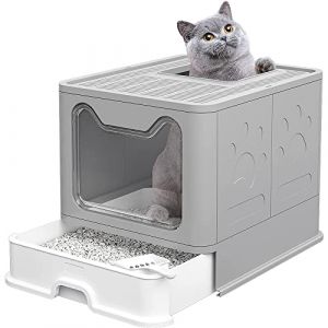 Caisse litiere pour Chat,Bac a litiere pour Chat,Litieres fermée Pours Chats,Anti-Fuite, Pours Chats Adultes, Chatons,Ouverture en Haut(51x41x38 cm,Gris) (zvzhano, neuf)
