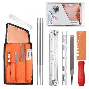 OFFCUP Kit d&rsquo;aff&ucirc;tage de Cha&icirc;ne, 10pcs Aff&ucirc;teuse pour Tron&ccedil;onneuse, Kit Affutage Chaine Tron&ccedil;onneuse Portable avec Lime Plate Manche Limes Rondes et Pochette Aff&ucirc;teuse (BEST-SELLER5, neuf)
