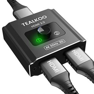 TealKoo Switch HDMI 4K 60Hz, Splitter Aluminum Commutateur Bidirectionnel Manuel 1 Entr&eacute;e 2 Sorties ou Entr&eacute;es 1, Support 3D 1080P HDCP 2.2 HDR avec PS5 PS4 Xbox Blu-Ray Lecteur DVD PC TV Box (HOUHO, neuf)