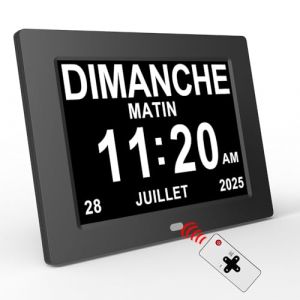 Sinoviwe 8" Horloge R&eacute;veil Num&eacute;rique Calendrier avec Date,Jour Et Heure,Temp&eacute;rature,Humidit&eacute;,Horloge Alzheimer,Seniors, C'est pour Les Parents, Et Enfants avec t&eacute;l&eacute;commande (DAILYCARES, neuf)