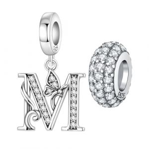 PANPOKI Lot de 2 breloques en forme de lettre de l'alphabet en argent pour bracelets, pendentifs, bijoux, bracelets europ&eacute;ens, bijoux, cadeau pour femme, Universal Kompatibilit&auml;t Charms (M-Suit) (PANPOKI, neuf)