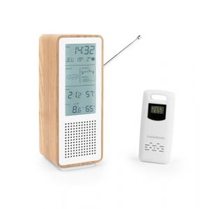 THOMSON Enceinte Bluetooth 5.3 et Station M&eacute;t&eacute;o Sans Fil, Radio FM, Horloge Radiopilot&eacute;e, Thermom&egrave;tre et Hygrom&egrave;tre Int&eacute;rieur/Ext&eacute;rieur, Qualit&eacute; de l'Air, Structure Bois - Blanc - WS102TWH (GamesJ, neuf)