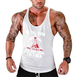 Homme Musculation Débardeur sans Manche Maillot de Corps Tank Top Fitness Gym Stringer Stretch T-Shirt (BodyGo, neuf)