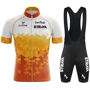 Vêtements Cyclisme Pro Homme Tenue Cycliste Manche Courte, Été Jerseys VTT et Cuissard à Bretelle avec 3D Coussin Gel, Cycling Route Respirant Séchage Rapide (28,M) (FFFF & OLFEH, neuf)