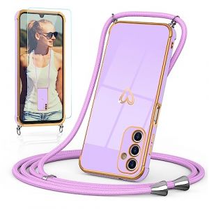 Togestar Cha&icirc;ne de t&eacute;l&eacute;phone portable pour Samsung Galaxy A55 - Avec bande et film de protection - Protection de l'appareil photo - C&oelig;ur Love - Design - R&eacute;sistant aux chocs &agrave; 360 &deg; - En silicone TPU - (Togestar, neuf)