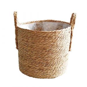 matago Diamètre de 25 cm Panier de jardinière en Herbe de mer, Couvercle de Pot de Plante tissé à la Main avec Doublure en Plastique étanche pour la décoration de la Maison de Balcon (hai feng xian lan tu bai huo shang hang, neuf)