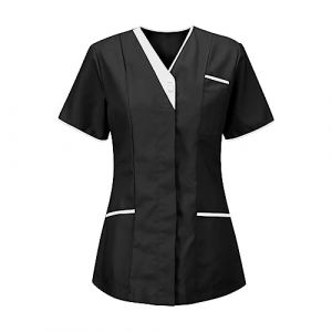 Tunique Médicale Femme Col en V Blouse Medicale Femme Banche Manche Courte Uniforme de Travail Blouse Infirmiere Uniforme Femme Esthéticienne Femme Professionnelle D'infirmière Uniforme de Travail (⭐⭐⭐⭐⭐Zeiayuas(5-15 jours Arrivé), neuf)