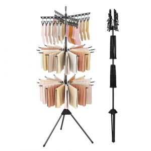 COSTWAY Etendoir Linge Pliable 3 Niveaux, Etendoir Chaussette &agrave; Suspendre avec 24 Pinces, 32 Barres avec Boucle de Fixation, Tr&eacute;pied, Sechoir a Linge Rotatif Pliant pour Interieur Extrerieur (FDS GmbH, neuf)