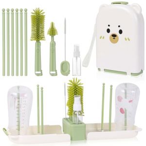 AOOTE Brosse à Biberon de Voyage, Kit de Goupillon pour Bébé, Ensemble de Brosses de Qualité Alimentaire, Ensemble Goupillon Biberon avec égouttoir, Brosse Biberon et Sèche-Biberon sans BPA (LucyJinFuLai, neuf)