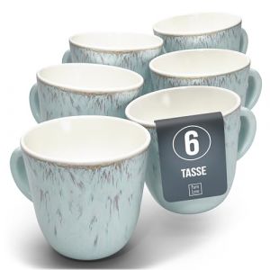 Tasse 6er Set en Grès Ibiza - Chic et Moderne, Compatible Lave-Vaisselle et Micro-Ondes - Pure Living Ensemble de Tasses à Café et à Thé Cool en Beige-Bleu (Natureflow, neuf)