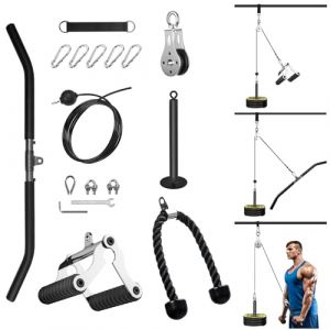 Poulie Musculation Maison, Cable Machine Musculation Poulie Haute et Basse Poulie Musculation pour Entraînement en Force des Bras Triceps Dos (Set avec Corde Triceps, t Bar Row, Barre tirage poulie) (Jiehe, neuf)