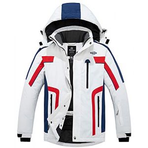 Wantdo Homme Veste de Ski Isolante Imperm&eacute;able Veste Hiver Chaude Veste de Pluie Coupe-Vent Blouson de Ski Snowboard Veste d'hiver &agrave; Capuche Amovible Blanc+Rouge XL (C'est&nbsp;la&nbsp;vie, neuf)
