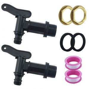 Lot de 2 robinets d'&eacute;coulement pour citerne d'eau de pluie, robinet 3/4" en plastique de rechange avec joint contre-&eacute;crou bande d'&eacute;tanch&eacute;it&eacute; pour r&eacute;servoir d'eau de pluie, avec 2 joints en caoutchouc (EMMA LOUISE SMITH LTD, neuf)