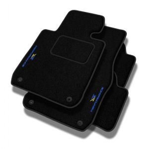PERFORMANCE Tapis de sol personnalisés en velours tapis voiture destiné à Renault Clio IV 2012-2019 - Standard, Perforé, bleu et jaune -Broderie CNC précise, passepoil perforé design, Tapis de sol voi (MOTOS EU, neuf)