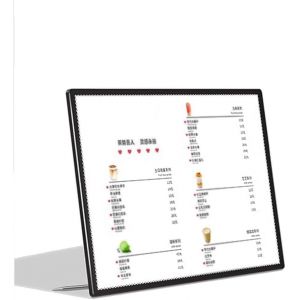 Caisson lumineux publicitaire debout de table, panneau de menu d'affichage pliable de comptoir, support de papier publicitaire d'images de changement for magasin de restaurant de bar(B-42.8x31.2cm) (Dexin TD, neuf)