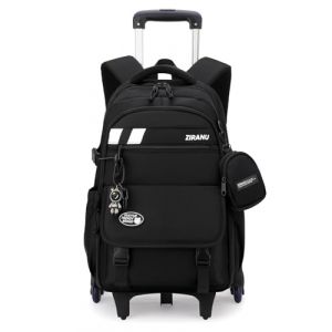 Tanou Sac Dos Roulettes pour Gar&ccedil;ons, 28L Cartable Roulette Garcon pour Adolescents, Sac d'&eacute;cole College Noir Trolley D&eacute;tachable avec Porte-monnaie, 6 Roues (Tanou Bagages, neuf)