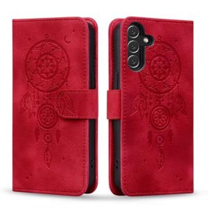 Vaitasy Coque pour Samsung Galaxy A25 Attrape R&ecirc;ves Cuir PU &Eacute;tui avec Magn&eacute;tique Fonction Stand Portefeuille Housse pour Galaxy A25 Rouge Dreamcatcher (WanJunYu Electronic, neuf)