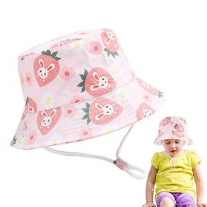 Chapeau de Soleil Enfant, Casquette de Plage Bebe Chapeau de Pêcheur Garçon Fille, Coton Chapeau Large, Anti-UV Solaire Plage Chapeaux de Soleil Bébé Fille UPF 50+(Motif fraise, rose) (YU CHENGLONG DE DIAN, neuf)