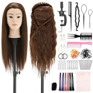 Yekavo Tête à coiffer, en cheveux naturels, avec 90 % de cheveux humains, 61 cm, tête de mannequin de vitrine, tête d'entraînement pour coiffure, cosmétologie, avec support de pince de table et kit (Yekavo, neuf)