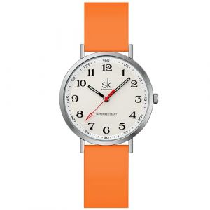 SHENGKE SK Montre Tr&egrave;s Mince Mode R&eacute;curer pour Les Professionnels de la sant&eacute;, Les infirmi&egrave;res, Les m&eacute;decins, Les &eacute;tudiants avec Cadran Facile &agrave; Lire, Bande de Silicone color&eacute;e (Silver-Orange) (SINOBI&SK&TX Watch Manufacturer, neuf)