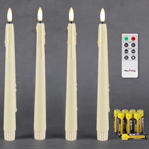 Rhytsing Lot de 4 Bougie LED Chandelle Sans Flamme avec Minuteur, Fausses Bougies à led Ivoire pour Noël, Télécommande et Piles Incluses - H 24,5 cm (Rhytsing, neuf)