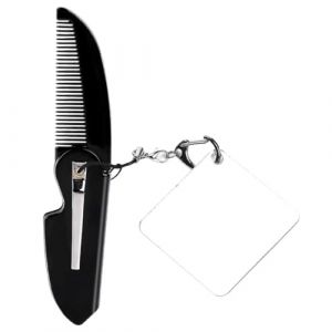TINEASUR Peigne Pliable de Poche pour Hommes Petit Peigne Pliant &agrave; Dents Fines Miroir Carr&eacute; en Acrylique Porte-Cl&eacute;s Compact et L&eacute;ger pour Voyage et Entretien Barbe (Sauxi, neuf)