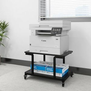PUNCIA Support Imprimante &agrave; 2 Niveaux Meuble Bureau 60x50x38CM Table Imprimante avec roulettes Caisson de Rangement Organisateur de Stockage Charge de 70KG pour Bureau &agrave; Domicile (Noir) (Morrya, neuf)