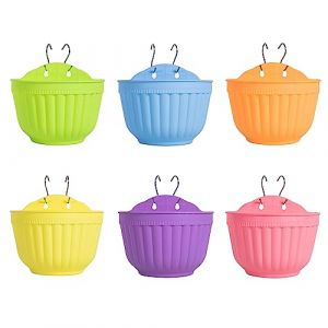 Lot de 6 pots de fleurs muraux en résine colorée à suspendre verticalement pour jardin, salon, fenêtre, intérieur ou extérieur, pour herbes, balcon, balustrade, clôture, treillis décoratif moderne (ORIMERC Garden, neuf)