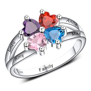 INBLUE Bagues de Maman PersonnaliséEs, Bague Argent Femme/Bague Prenom/2-4 Pierres de Naissance, S925 Sterling Silver Bague Personnalisable Cadeau pour la FêTe des MèRes (B4,62) (INBLUE Jewellery, neuf)