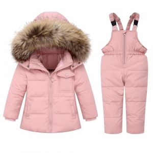 Veste de neige 2 pièces pour bébé garçon et fille, doudoune à capuche avec combinaison de ski, tenue chaude pour l'extérieur, Rose, 4-6 ans (DYGISOK, neuf)