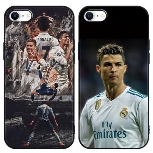 2 Pi&egrave;ces Noir Coque pour iPhone 8 iPhone 7 iPhone SE 2022/2020 4.7", Cool &Eacute;toile de Football Nombre 7 Motif Dessin avec Etui Housse, TPU Doux Antichoc Silicone Anti-Rayures Protection Case, Design (guangshuishirongjingshangma, neuf)