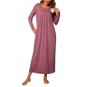 Leversic Chemise de Nuit Femme Longue Hiver Coton Robe Femme Nuisette Manches Longues Rose XL (CHONGREN-EU, neuf)