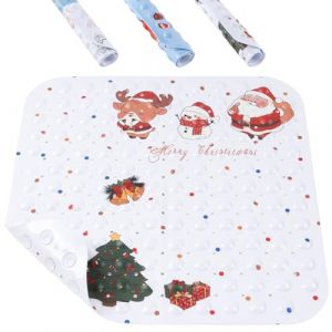 HITSLAM Tapis de Douche Antid&eacute;rapant de No&euml;l, Tapis de Bain Carr&eacute; de No&euml;l 53 x 53cm, Tapis de Baignoire Lavable en Machine, avec ventouses et Trous d'&eacute;vacuation, Blanc (HITSLAM, neuf)