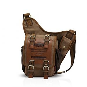 FANDARE Vintage Sac Bandoulière Sling Bag Ecole Voyages Hommes Femmes Messenger Sacs à Dos Petit Sac de Poitrine Toile Kaki L (OÜ HULGY, neuf)