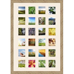 Cadres Photos pêle mêle multivues Chantilly 24 Photo(s) 10x10 Passe Partout, Cadre Photo Mural 55x80 cm Naturel, 3.5 cm de Largeur (RK Cadres, neuf)