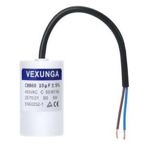 VEXUNGA CBB60 AC Condensateur 10uF 450V Condensateurs de Démarrage Moteur Volet Roulant 10MFD 450VAC SH 40x65MM 50/60Hz Avec Fil pour Pompe Piscine (VEXUNGA-FR, neuf)