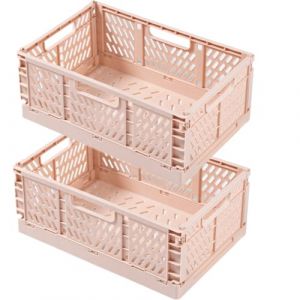 Caisse Pliable Plastique,Empilable Cagettes Plastique Pliable Paniers Rangement avec Poignée Panier Rangement Plastique pour Chambre à Coucher Bureau Cuisine (Rose, 43×29×17cm) (南昌市鸣静电子商务中心, neuf)