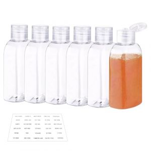 Flacon Voyage 3.4oz/100ml, Plastique Transparent Kit Voyage Avion avec étiquette,Flacon avec Flip Cap Vide Set,pour Cosmétiques, Lotion, Shampoing, Gel Douche (6 Pièces) (Marjoramy, neuf)