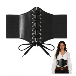 Corset Pirate Femme,Bustier Ceinture Corset Noir Marron,Cuir Robe Costume Medieval Accessoires,Steampunk Leather Bustiers Et Corsets Femme,pour M&eacute;di&eacute;Val Viking Pirate D&eacute;guisement (Noir/Taille M) (biu-shop, neuf)