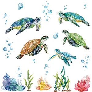 decalmile Stickers Muraux Tortue Autocollant Mural sous la Mer Corail Décoration Murale Chambre Salle de Bain Bébé Pépinière (DecalMile Direct, neuf)