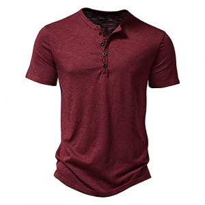 Homme Henley T-Shirts à Manches Courtes Col Tunisien Boutons Coton Décontractée Slim Fit Chemises en Coton T-Shirt Respirant Haut d'extérieur Fitness Tee Shirt Vetement Homme Solde (⭐⭐⭐⭐⭐AEGJEGVD(5-15 jours Arrivé), neuf)