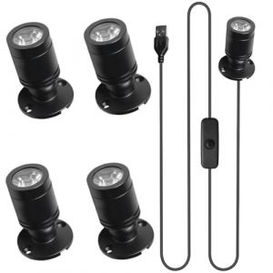 4 pi&egrave;ces Mini Spot LED, 5V 3W USB Projecteur 360&deg; Pivotant Aluminium Spot Accent Lumi&egrave;re pour Photos Luminaire de Placard &Eacute;clairage de Couloir Bijoux Vitrines - Blanc Chaud 3000K (4) (Probuy Hot Limited, neuf)