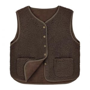 Beifon Veste en polaire Teddy pour femmes, automne hiver, chaude, sans manches, veste en fausse fourrure unie, col en V, boutonn&eacute;e, veste en polaire en fausse fourrure, veste courte en peluche, veste (beifon, neuf)