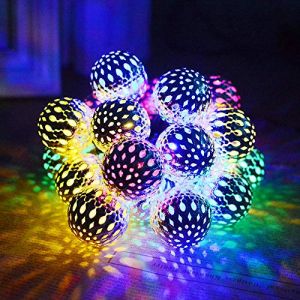 HULX Guirlandes Solaires, 3m 10LED Guirlande Lumineuse Marocaine Lumières de Boule de Métal Solaire avec 8 Modes Imperméables (Multicolore) (HUHUL, neuf)